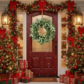 24in Christmas Wreath Foliage Cedar With Pinecone & Berry Accents Artificial Plants Garland Full Greenery Holiday Door Decor Festive (Option: GREEN)