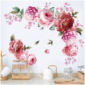 Home Wall Living Room Decoration Watercolor Peonies Flower Decoration Stickers (Option: RED)