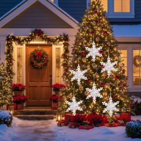 6PCS Set Iron Snowflake Christmas Tree Hanging Ornaments 6.3x1.8x6.7in Iron Hanger Decor For Xmas Party Holiday (Option: White)