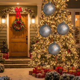 6PCS Set 3.9in Christmas Glass Ball Ornaments Tree Hanging Decor Holiday Home Party Set (Option: Silver)