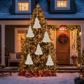 6PCS Set Christmas Ornaments 4.3x7.5in Fringe Tassels Tree Hanging Decor Assorted Festive Party Christmas Tree Decor (Option: Cream)